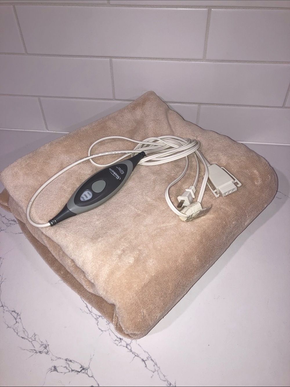 Sunbeam Beige Heated Throw Blanket - 45” x 57”